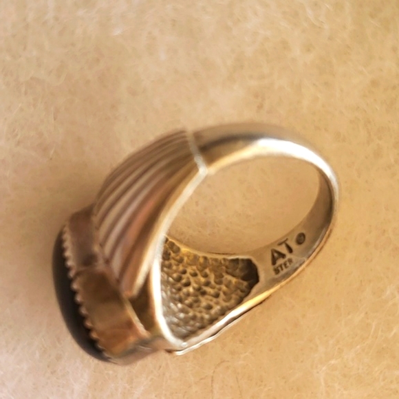 Sold NATIVE AMERICAN ONYX MAN STERLING WEDDING RING ENGAGEMENT STUNNING - Picture 5 of 5